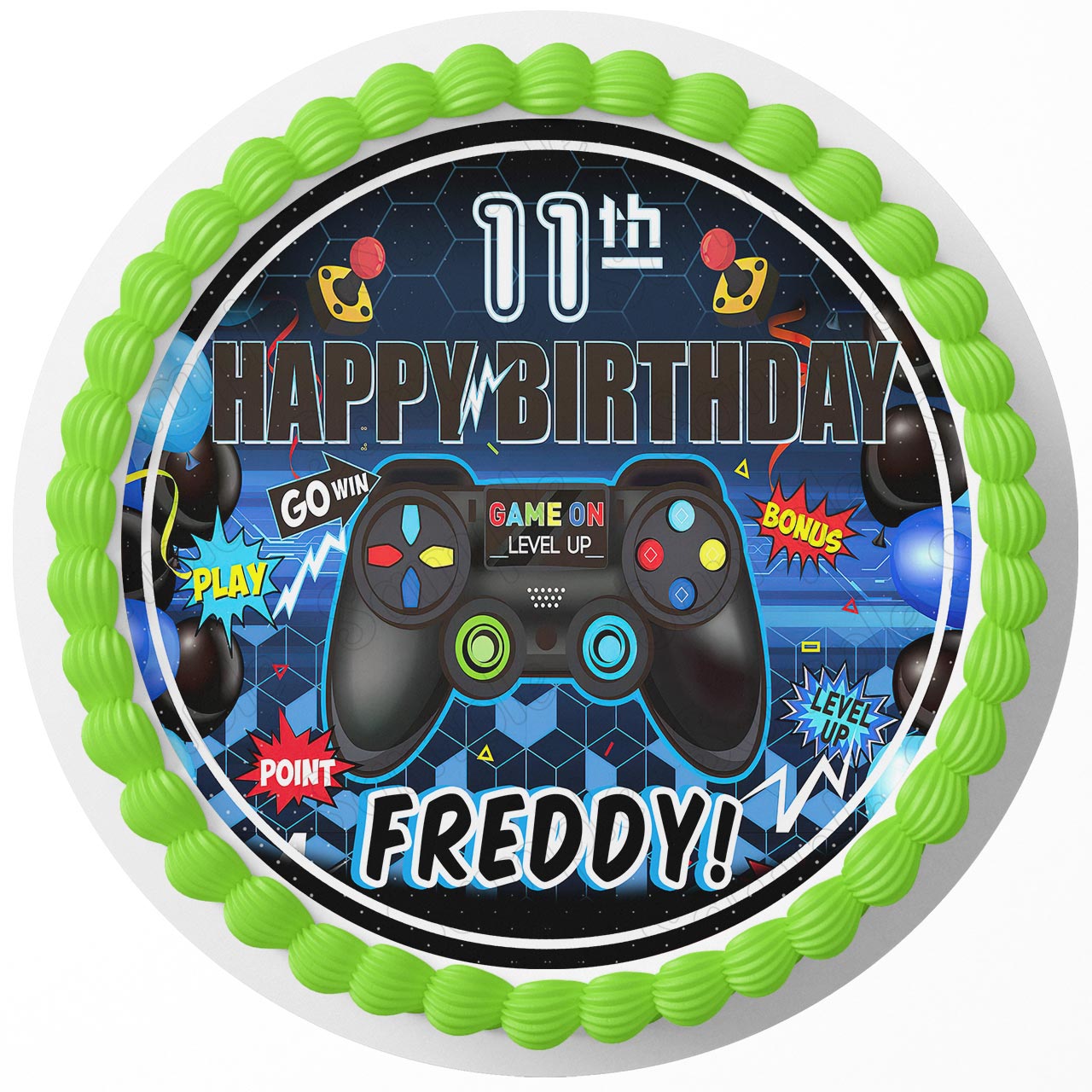 Blue Gamer Round – Icing Sheet Birthday - Personalized Edible Cake Topper | Custom Icing Sheet | Birthday Cake Decoration | Photo Cake Image