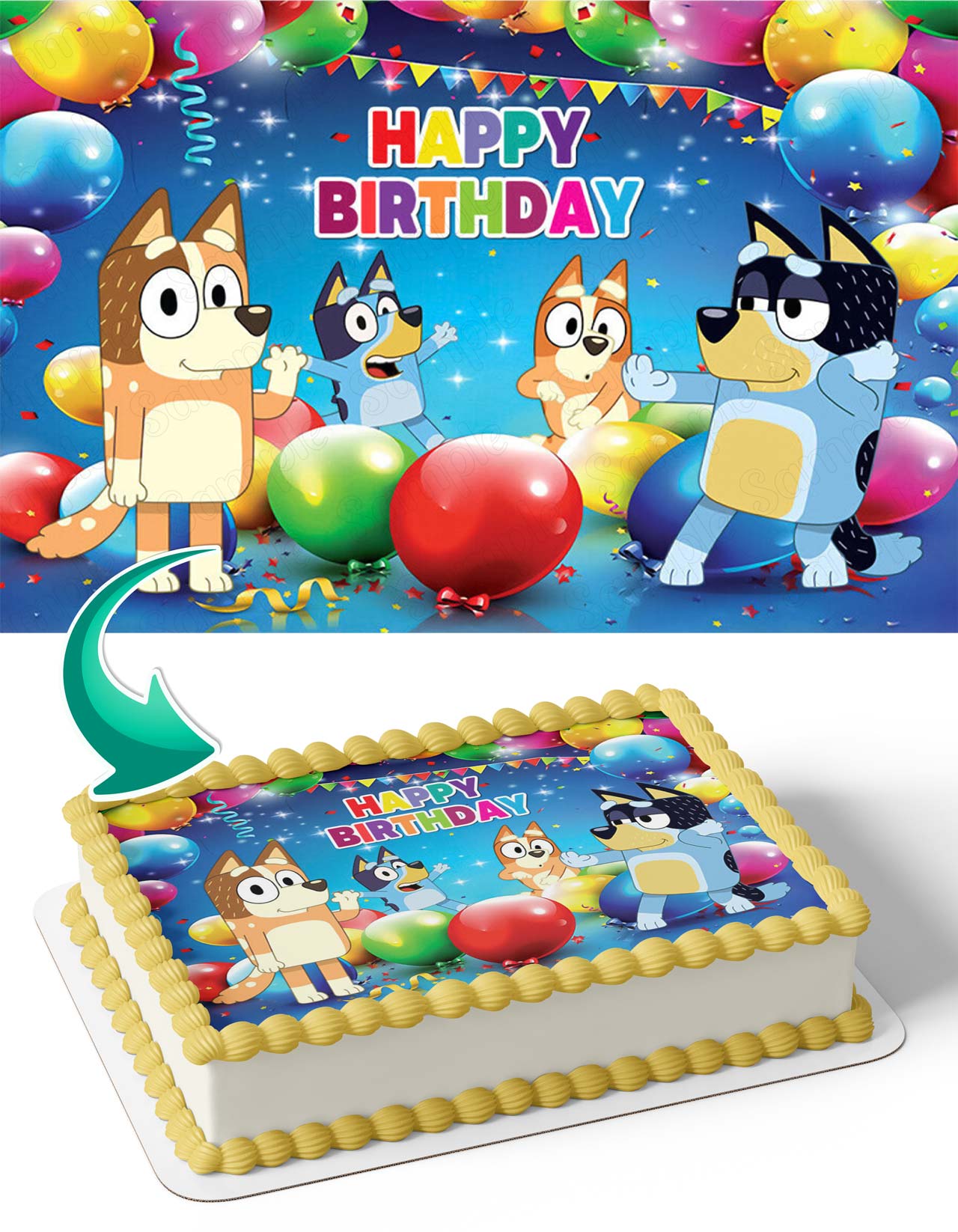 Blue Puppies and Friends Color Balloons Edible Cake Topper