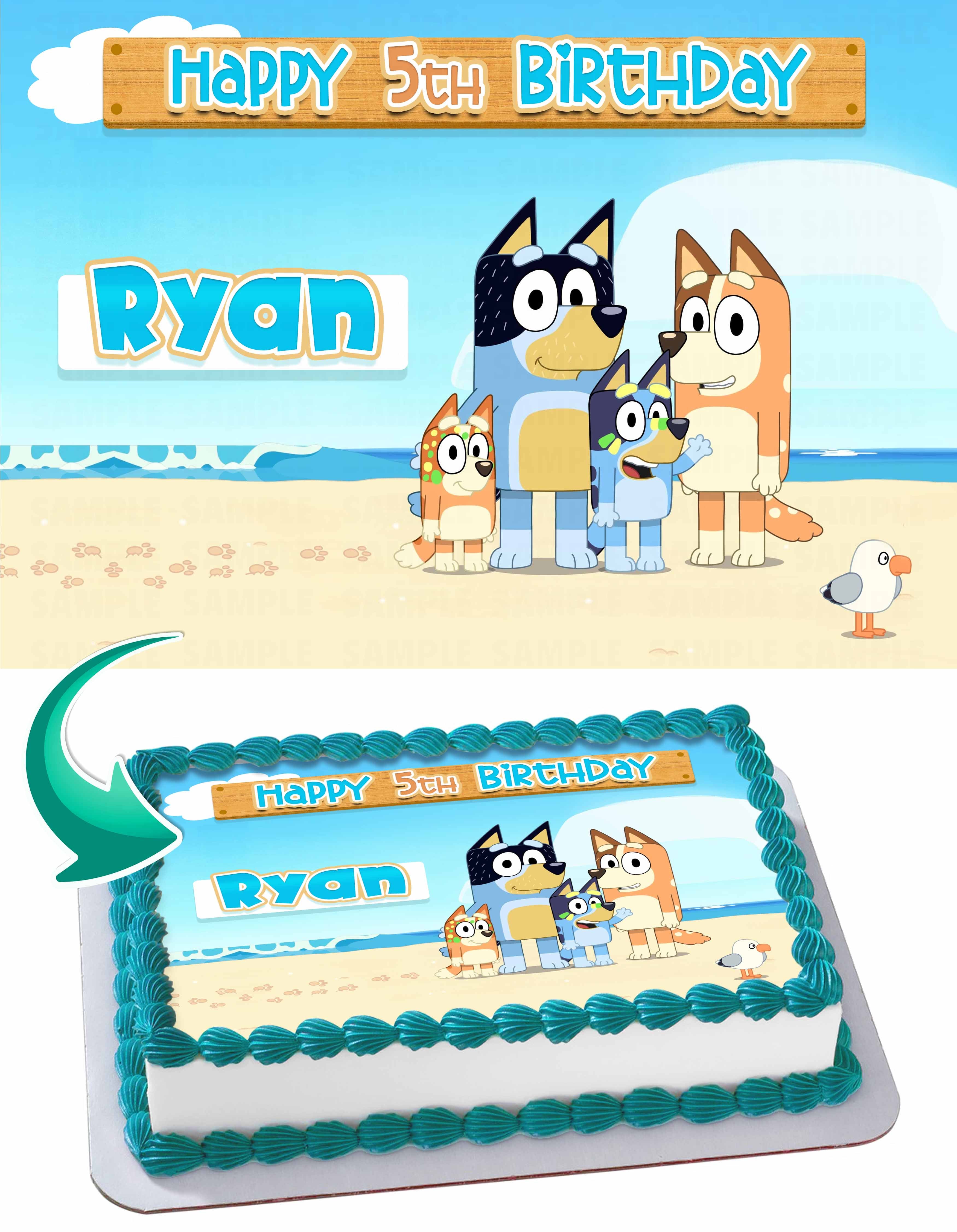 Blue Puppies Bingo Edible Cake Topper