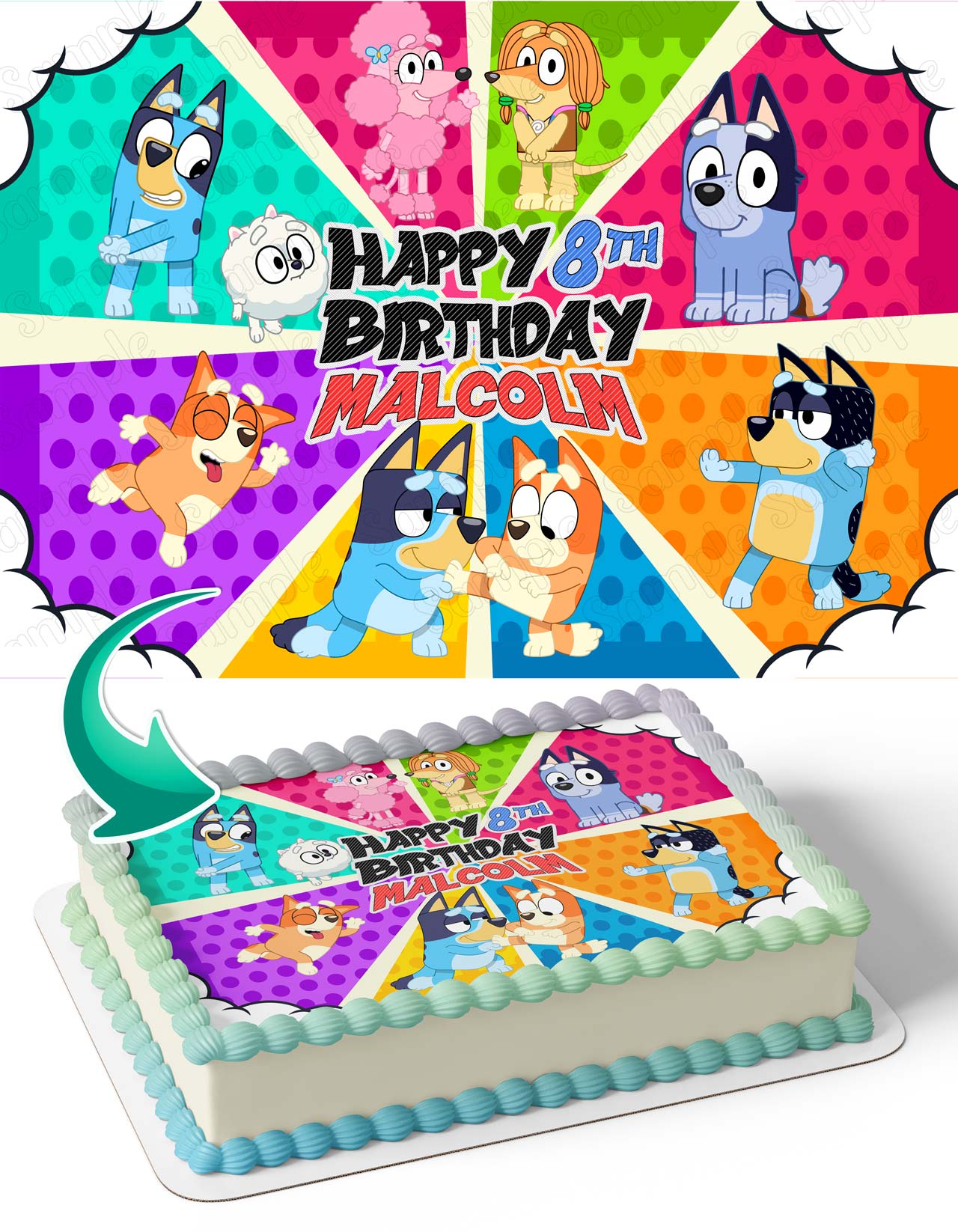 Blue Puppies Bingo Color Kids Edible Cake Topper