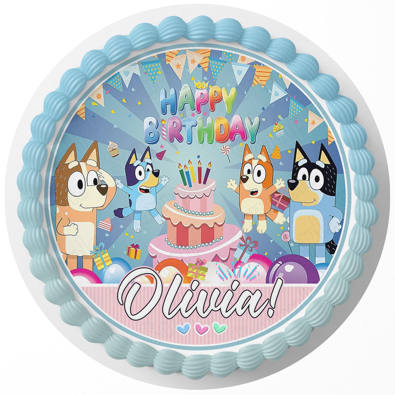 Blue Bingo Family Kids Dogs Round – Icing Sheet Birthday - Personalized Edible Cake Topper | Custom Icing Sheet | Birthday Cake Decoration