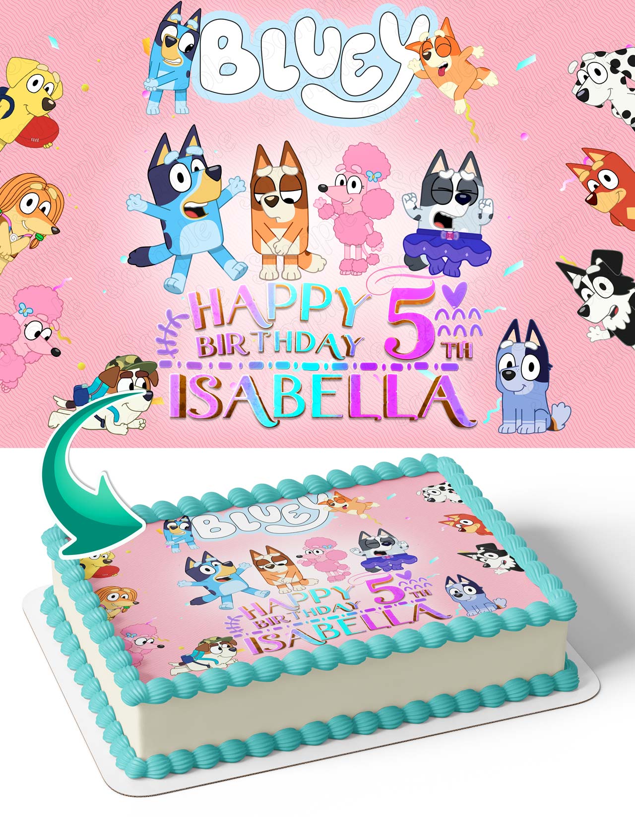 Blue Puppies Bingo Friends Pink Girls Edible Cake Topper
