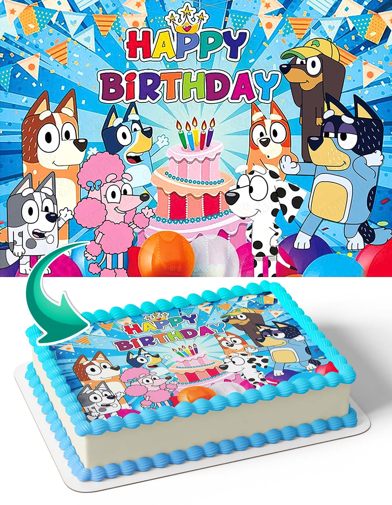Blue Puppies Characters Rainbow Color BRC Edible Cake Topper