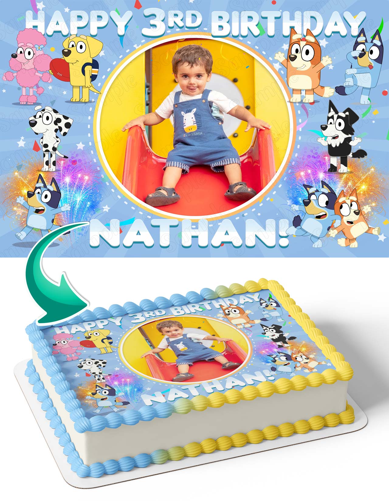 Bluey Photo Frame – Birthday Image - Personalized Edible Cake Topper | Custom Icing Sheet | Birthday Cake Decoration | Photo Cake Image