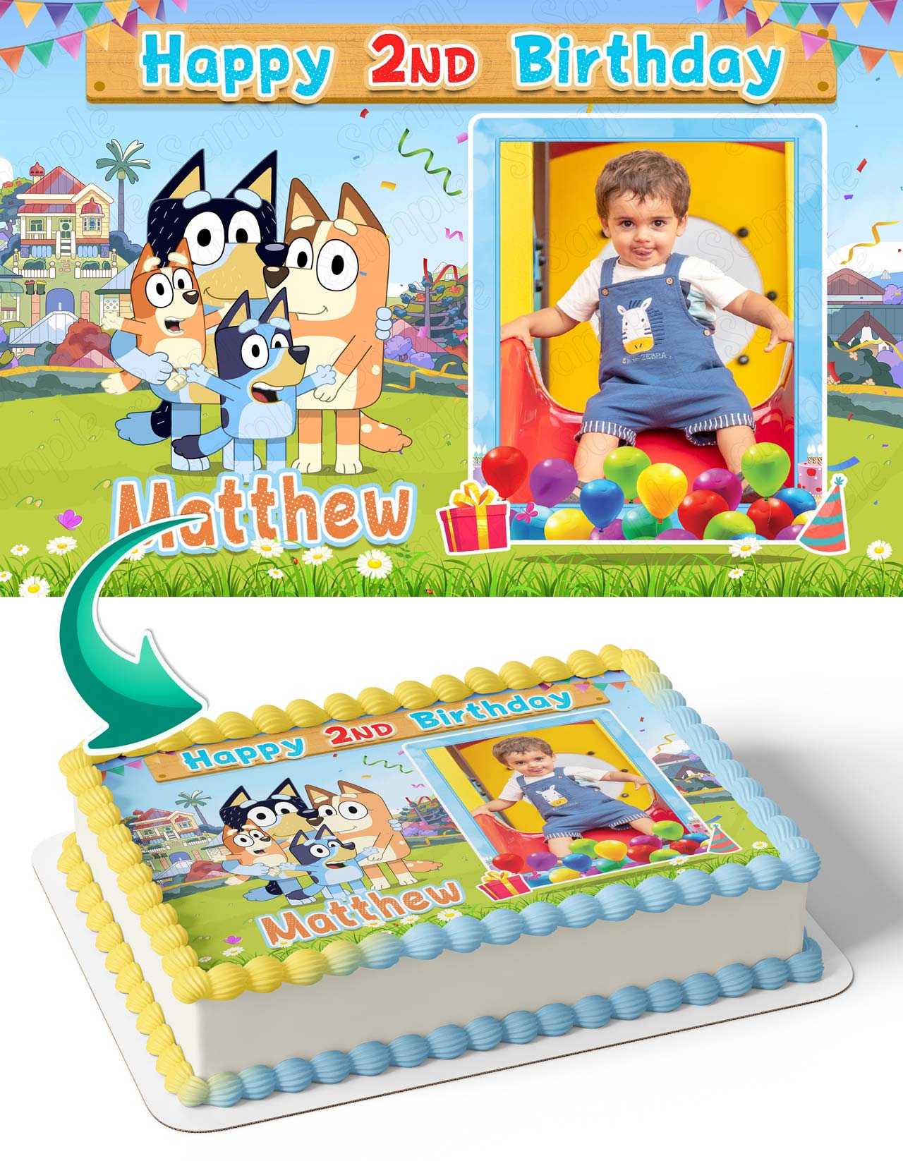 Bluey Photo Frame – Birthday Image - Personalized Edible Cake Topper | Custom Icing Sheet | Birthday Cake Decoration | Photo Cake Image