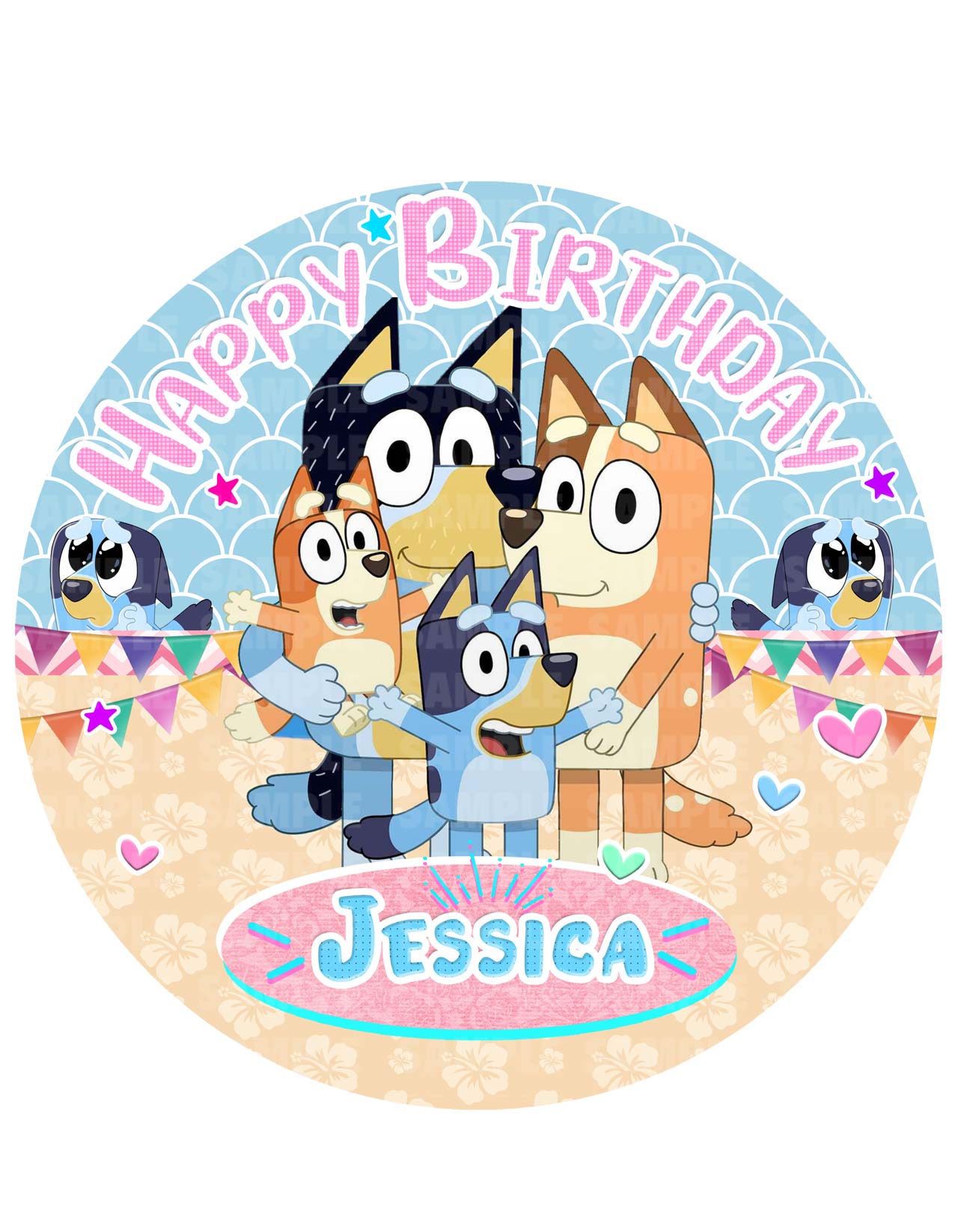 Bluey Puppies Girl Cute Round – Icing Sheet Birthday - Personalized Edible Cake Topper | Custom Icing Sheet | Birthday Cake Decoration