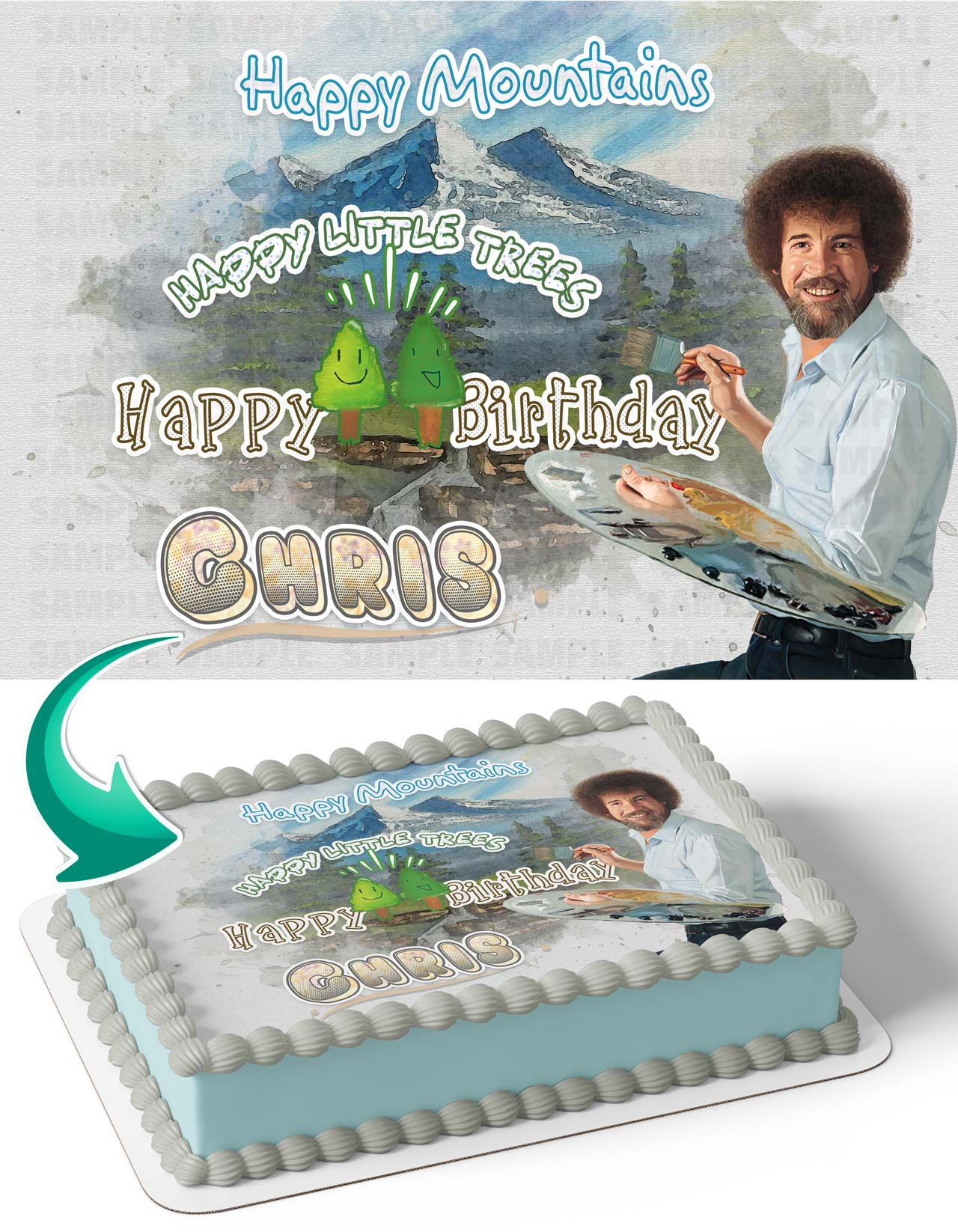 Bob Ross Happy Trees Edible Cake Topper