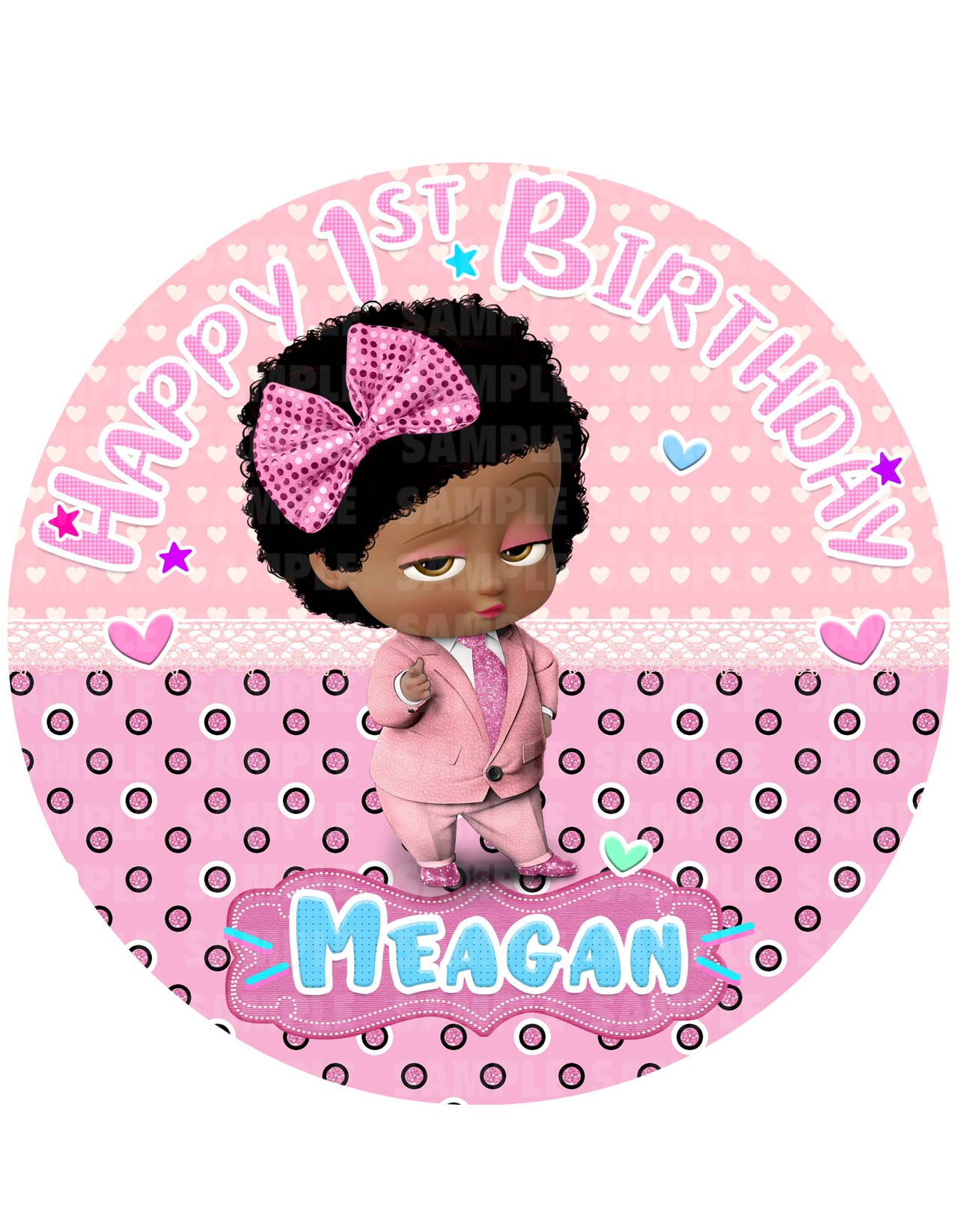Kids Baby Afro American Girl Round – Icing Sheet Birthday - Personalized Edible Cake Topper | Custom Icing Sheet | Birthday Cake Decoration