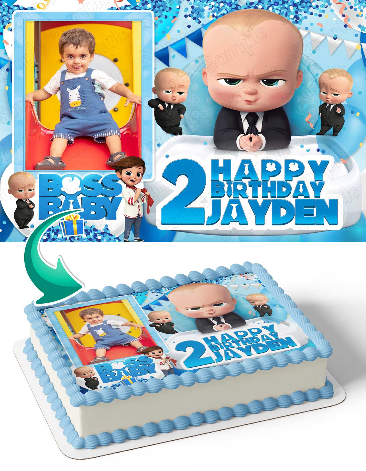 Boss Baby Photo Frame – Birthday Image - Personalized Edible Cake Topper | Custom Icing Sheet | Birthday Cake Decoration | Photo Cake Image