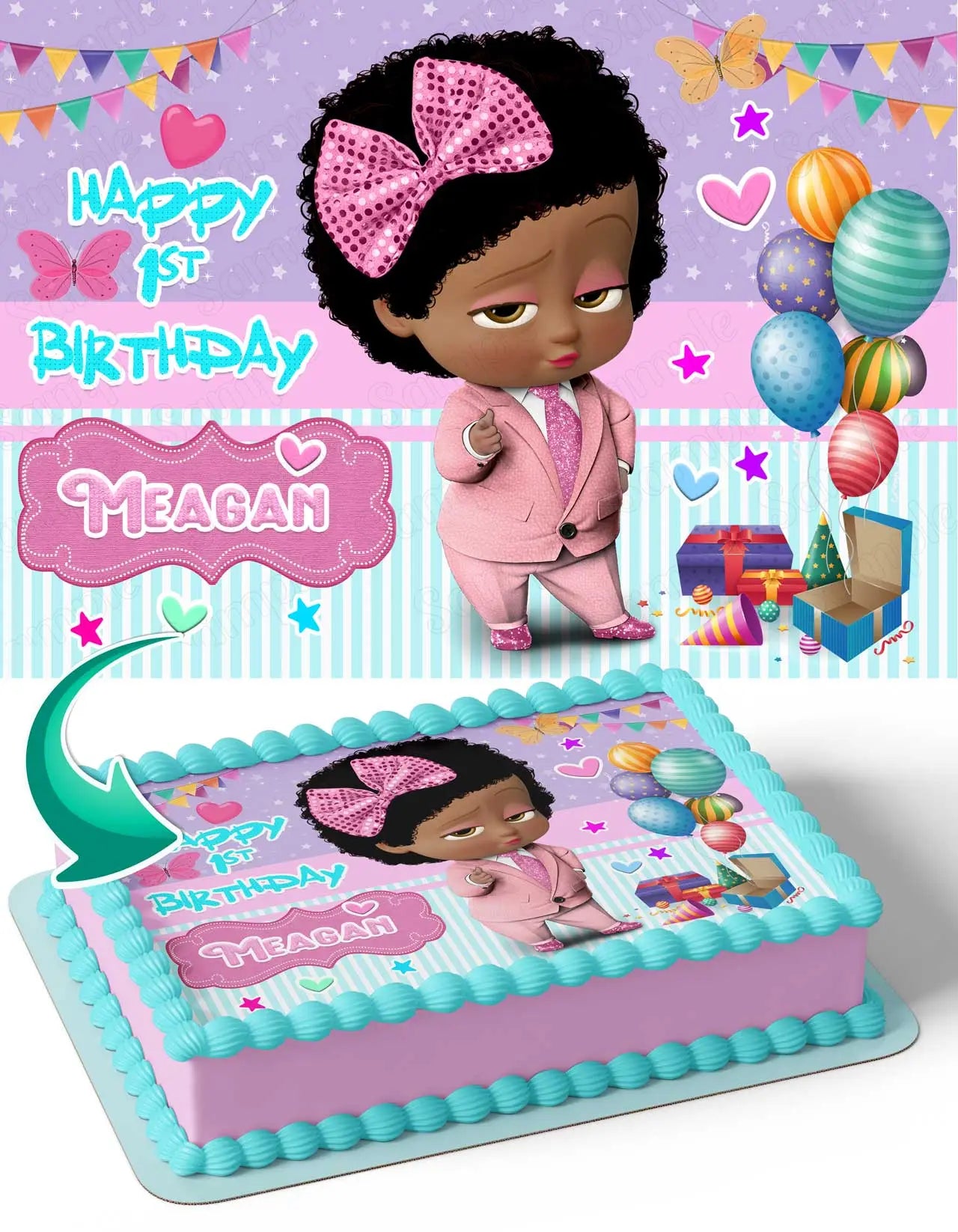Kids Baby Girl African American Edible Cake Topper