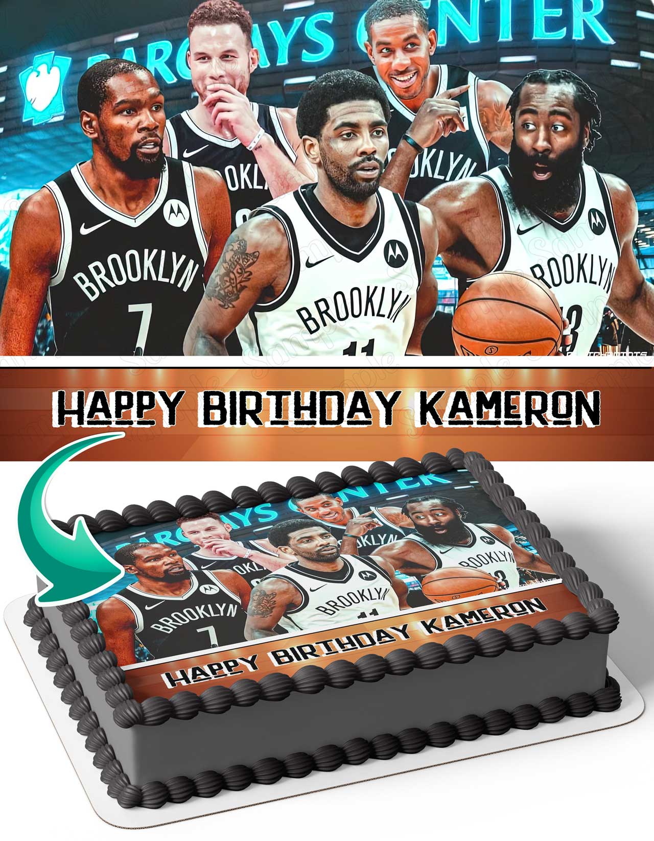 Brooklyn Nets Kevin Durant Kyrie Irving James Harden Edible Cake Topper