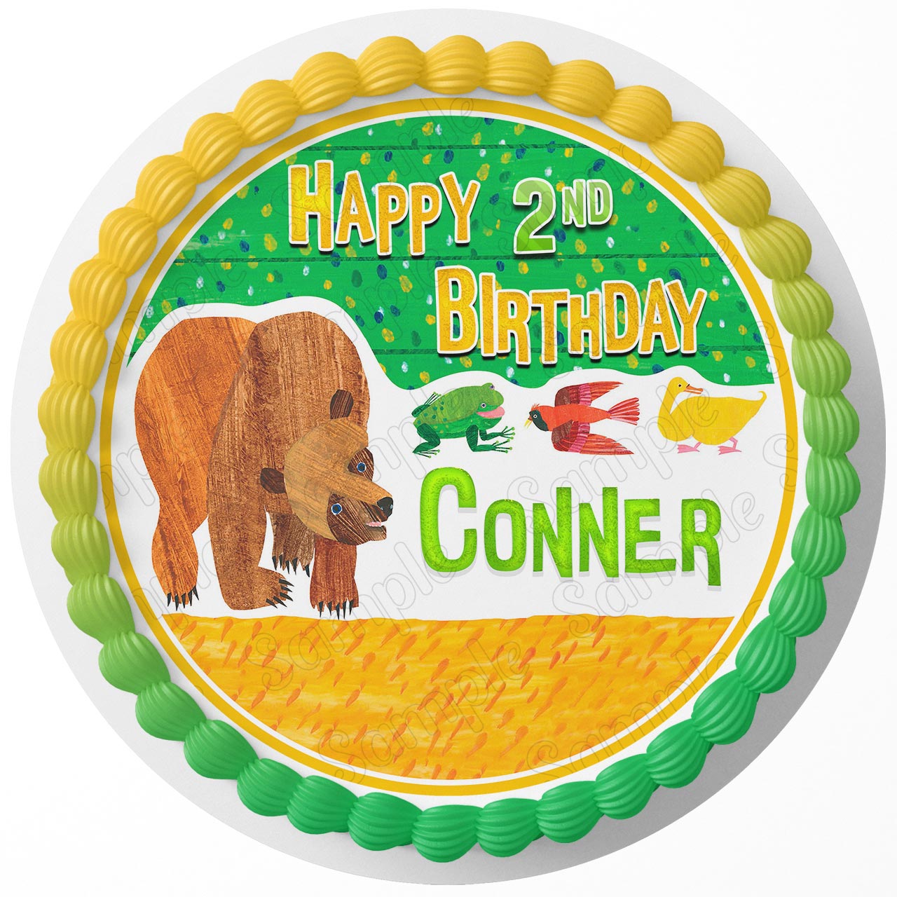 Brown Bear Kids Fun Round – Icing Sheet Birthday - Personalized Edible Cake Topper | Custom Icing Sheet | Birthday Cake Decoration