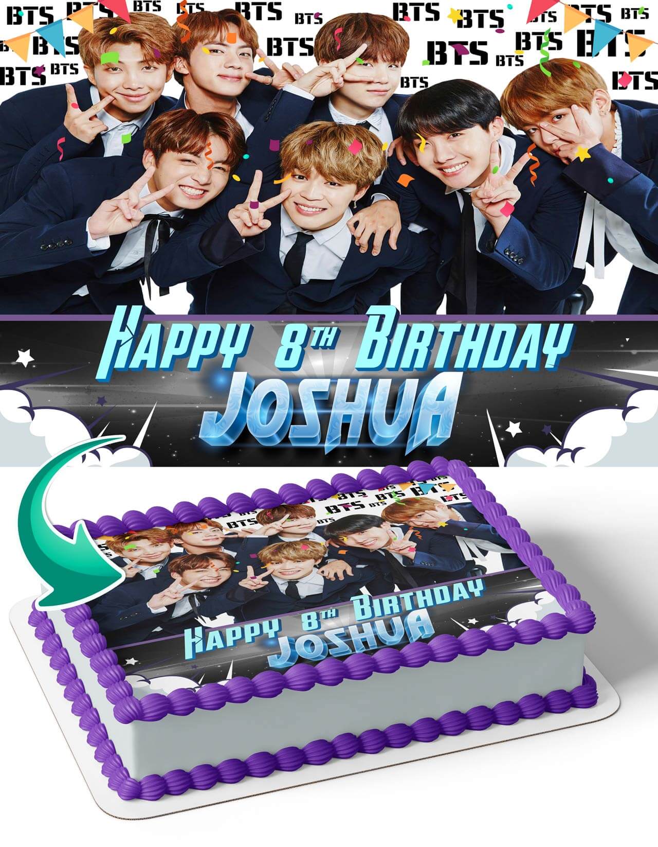 BTS Boy Band BT Edible Cake Topper