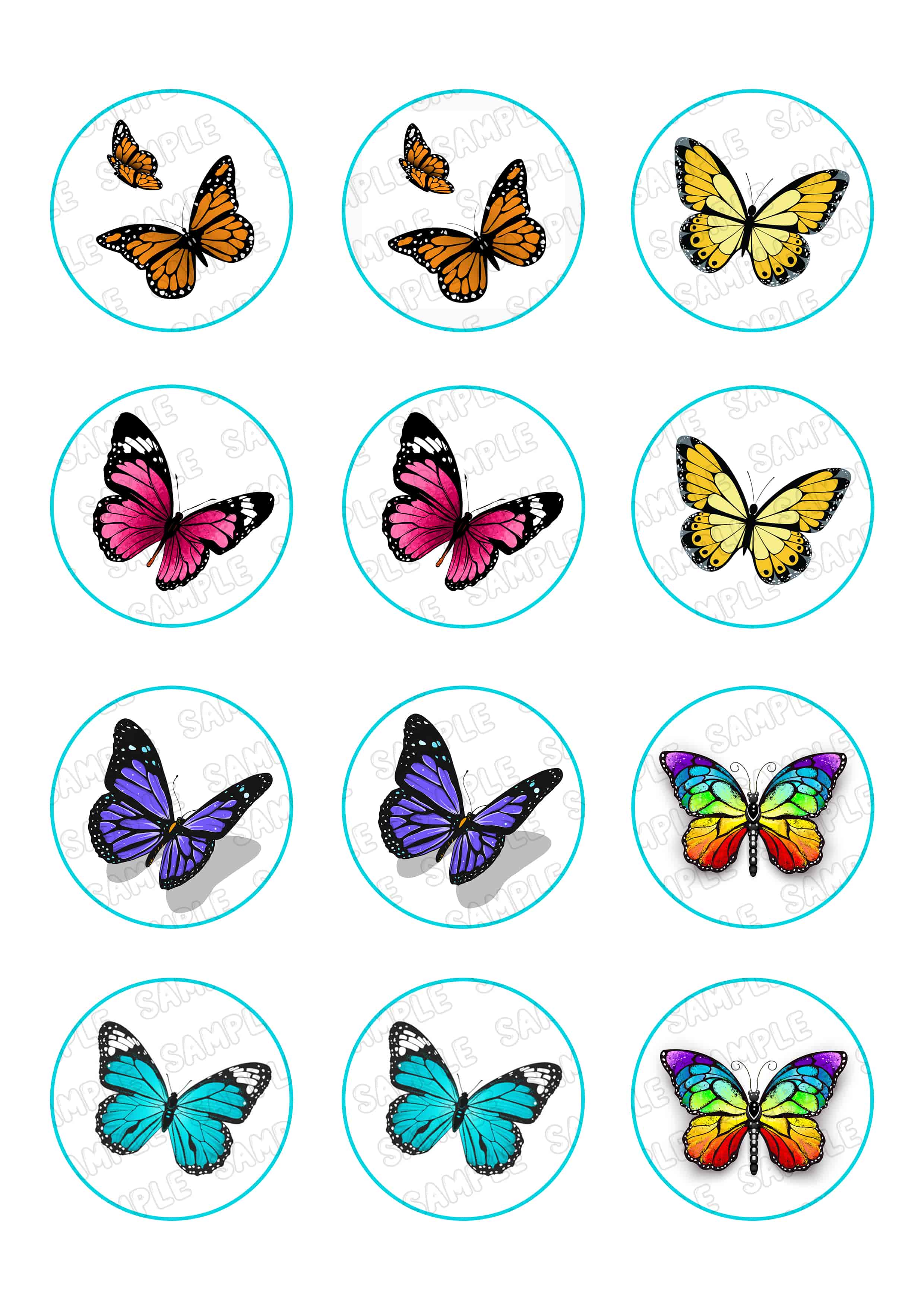 Butterfly Edible Cupcake Toppers – Round Icing Sheet Birthday Par - Edible Cake Topper | Icing Sheet | Birthday Cake Decoration