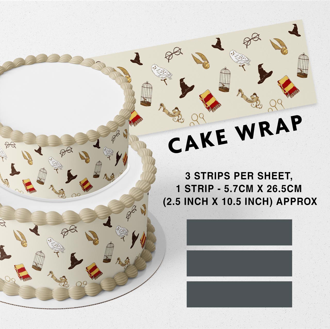Harri Pottier Wizarding World Strips Edible Icing Printed Cake Wrap Strips Topper Ribbon Border image 0