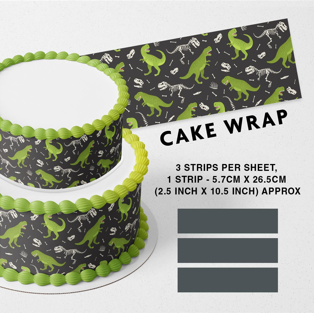 TRex Dinosaur Strips Edible Icing Printed Cake Wrap Strips Topper Ribbon Border image 0