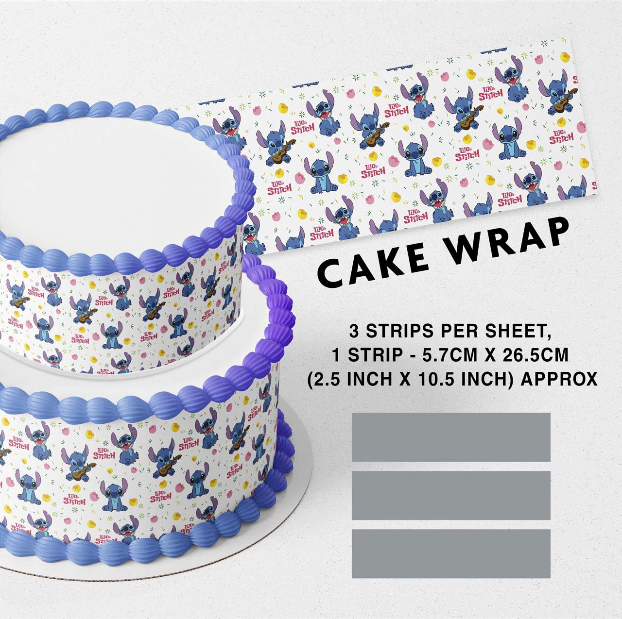 Lilho And Stish Edible Icing Printed Cake Wrap Strips Topper Ribbon Border image 0
