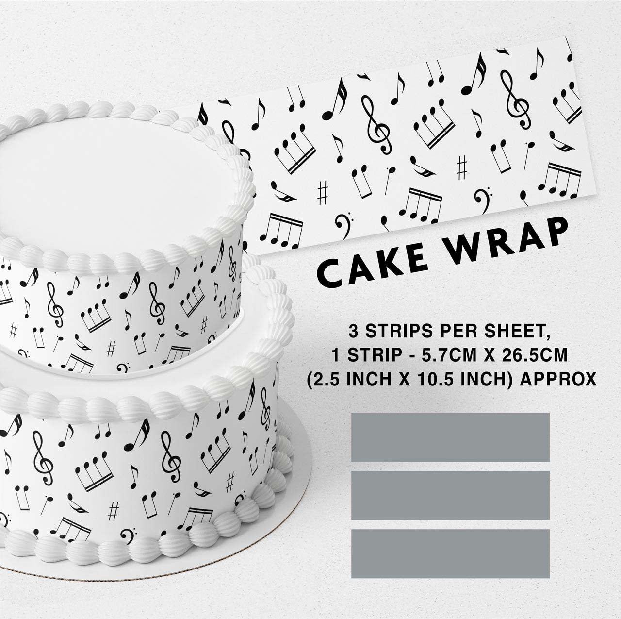 Musical Notes Edible Icing Printed Cake Wrap Strips Topper Ribbon Border image 0