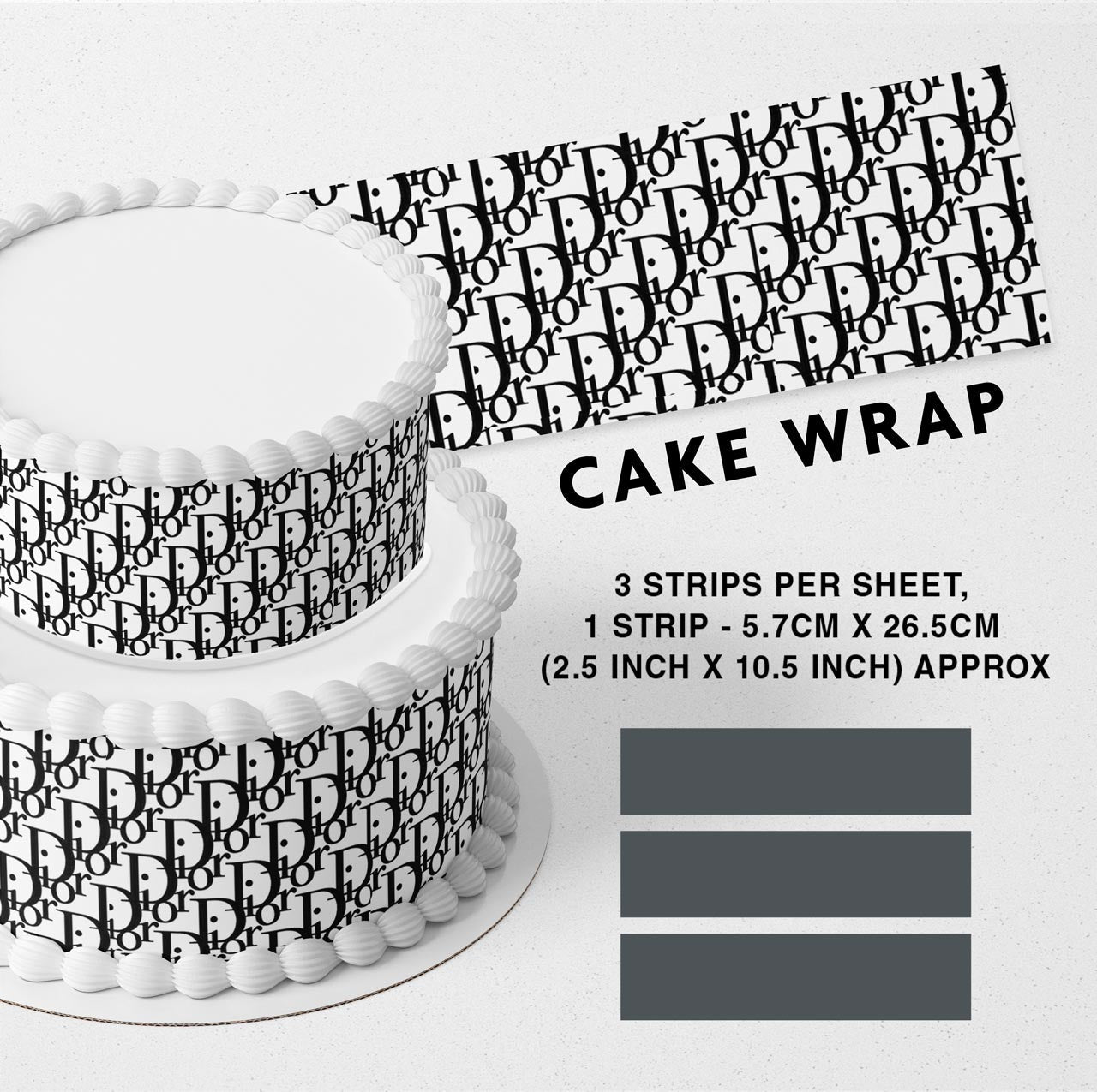 Dior Strips Edible Icing Printed Cake Wrap Strips Topper Ribbon Border image 0