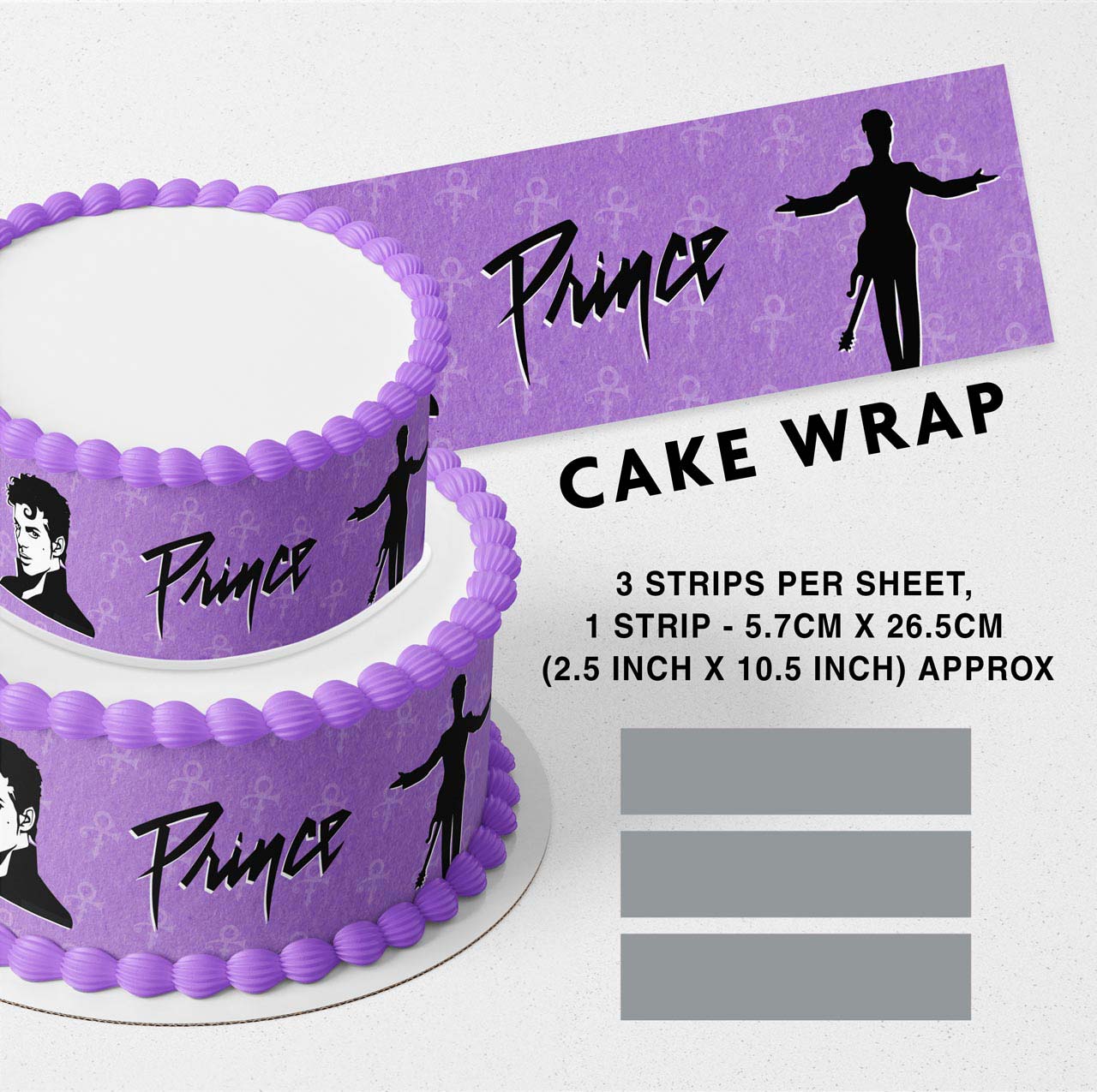 Prince Rogers Nelson Edible Icing Printed Cake Wrap Strips Topper Ribbon Border image 0