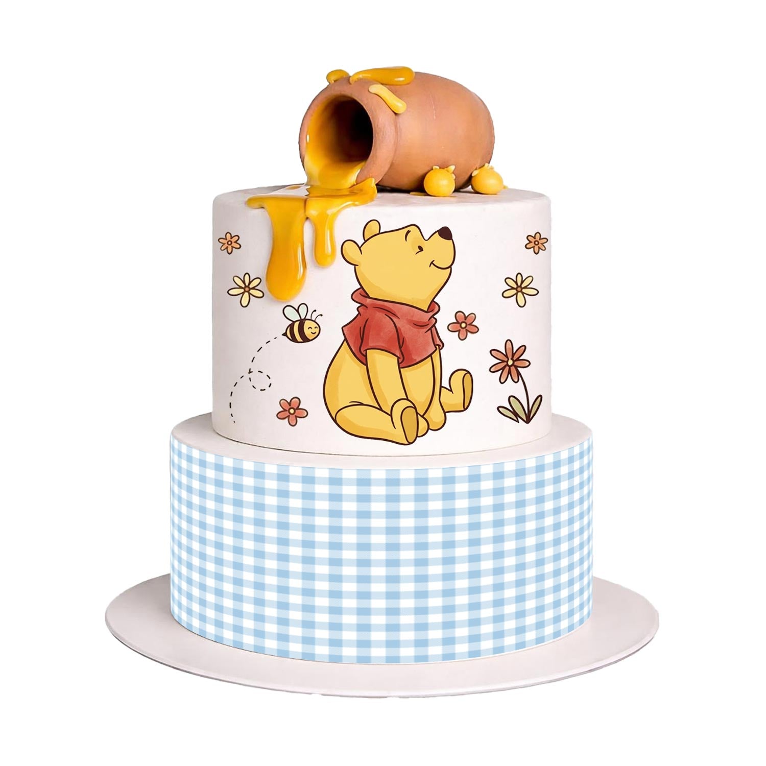 Bear Edible Cake Side Image Wrap – Cute Cartoon Winnie the Pooh B - Personalized Edible Cake Topper | Custom Icing Sheet | Birthday Cake Decoration