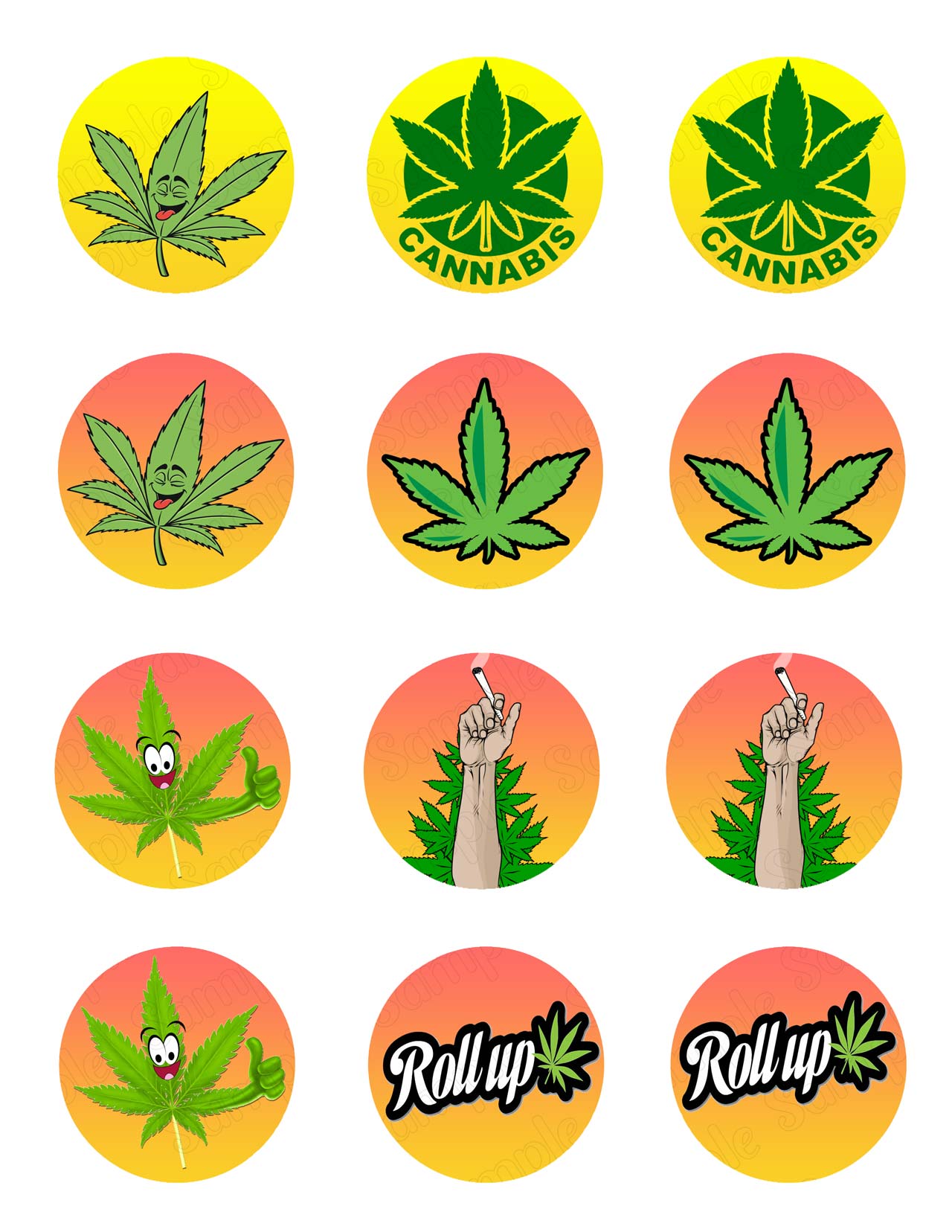 Cannabis Marihuana Marijuana Edible Cupcake Toppers – Round Icing - Edible Cake Topper | Icing Sheet | Birthday Cake Decoration
