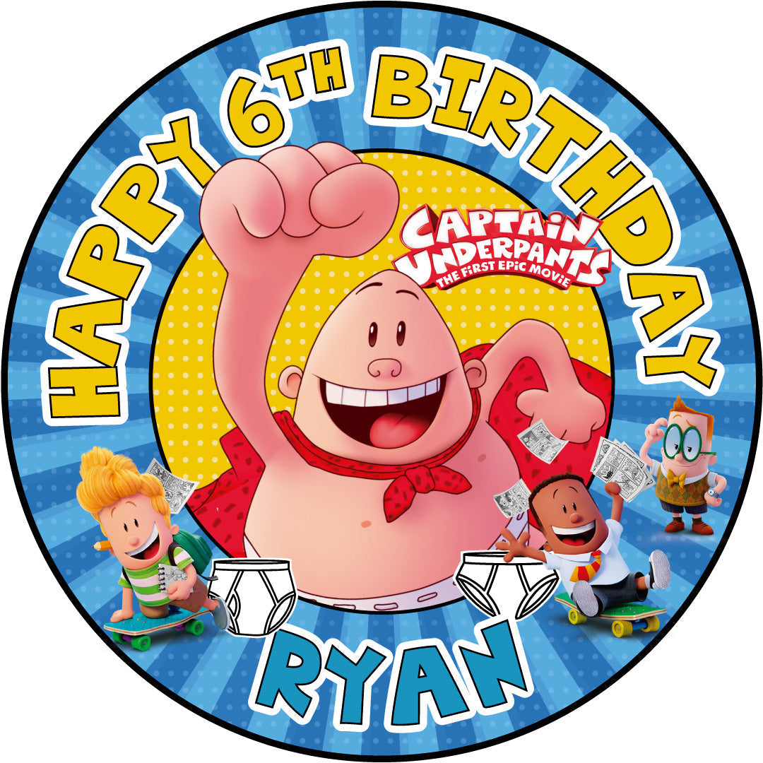 Captain Kids Fun Deco Underpants Round – Icing Sheet Birthday - Personalized Edible Cake Topper | Custom Icing Sheet | Birthday Cake Decoration