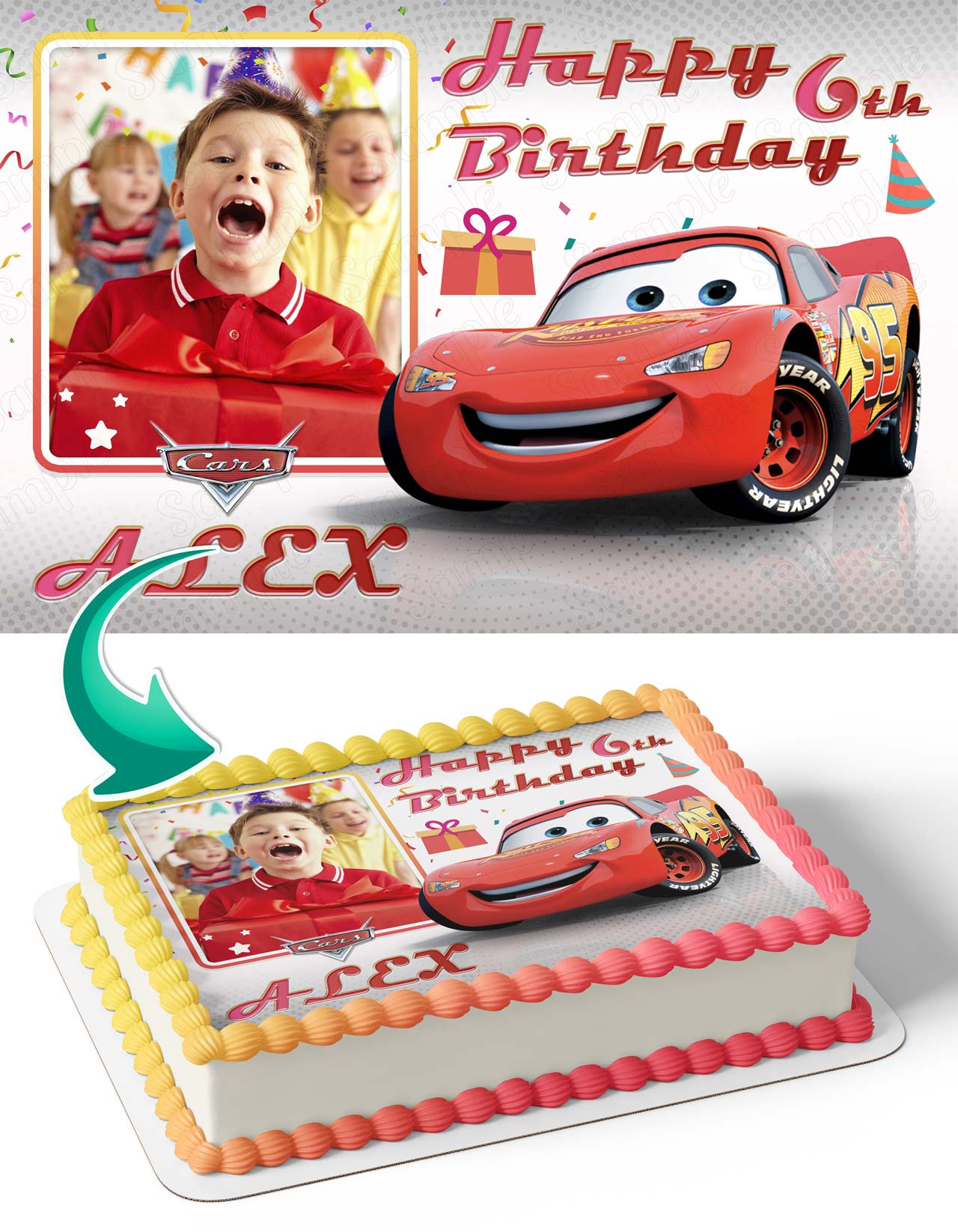 Cars Photo Frame – Birthday Image - Personalized Edible Cake Topper | Custom Icing Sheet | Birthday Cake Decoration | Photo Cake Image