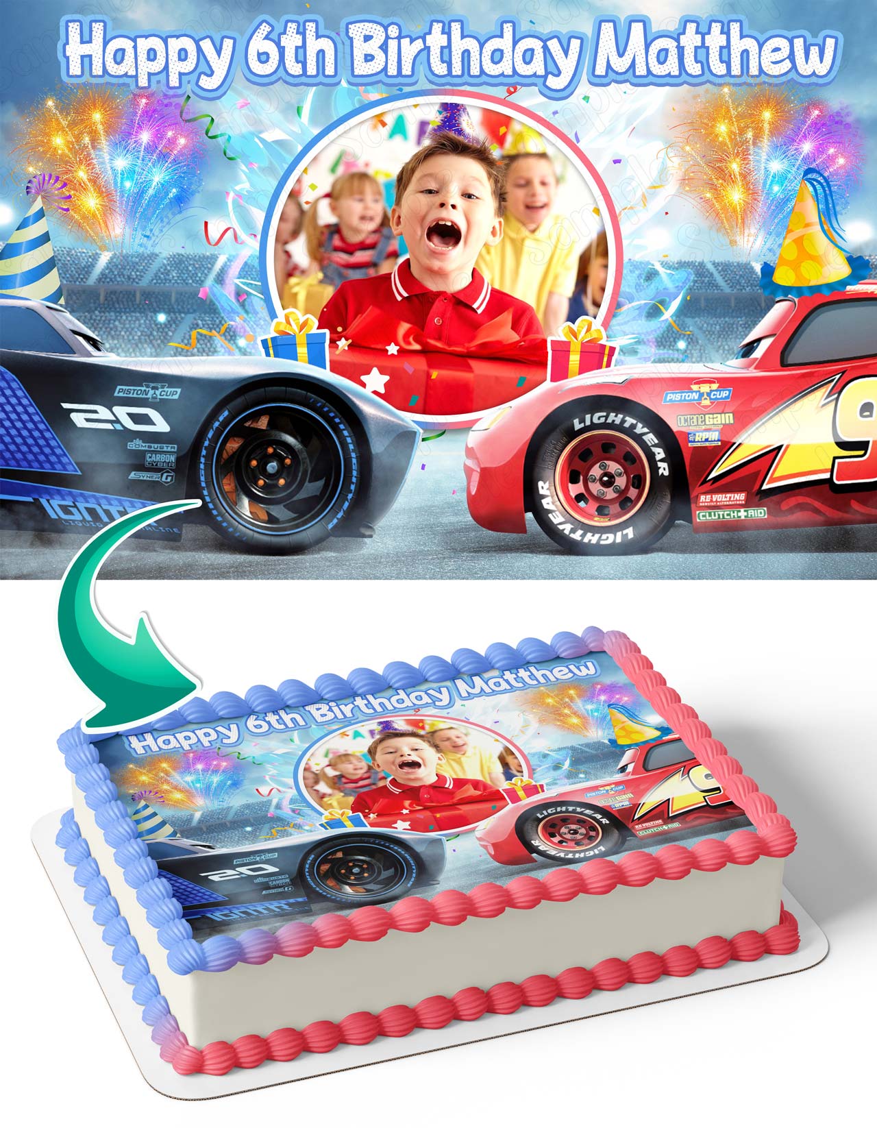 Cars Photo Frame – Birthday Image - Personalized Edible Cake Topper | Custom Icing Sheet | Birthday Cake Decoration | Photo Cake Image