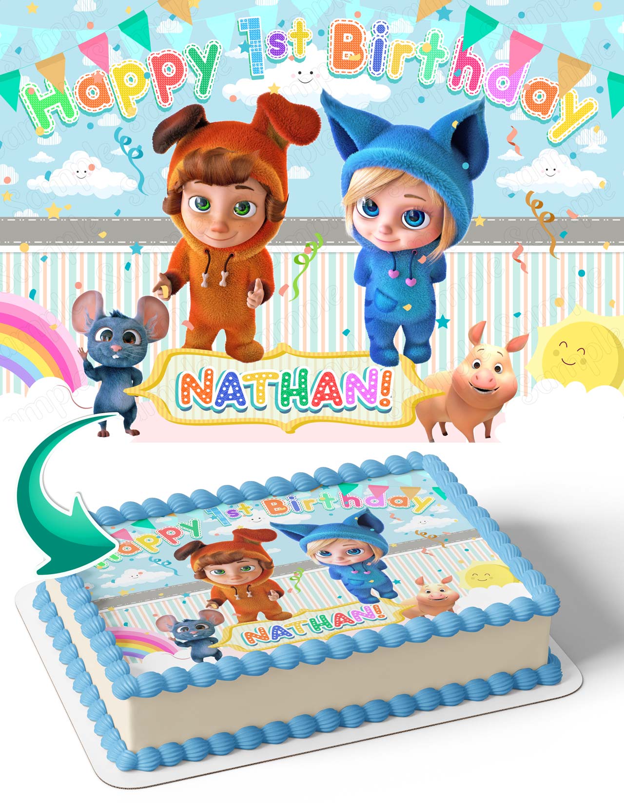 Cartoon Dave and Ava Edible Cake Topper