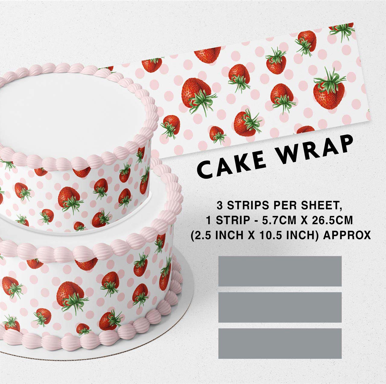 Pink Strawberry Dots Edible Icing Printed Cake Wrap Strips Topper Ribbon Border image 0