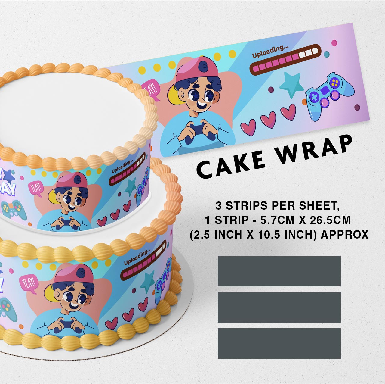 Gamers Gaming PS X Console Games Play Console Strips Edible Icing Printed Cake Wrap Strips Topper Ribbon Border image 0