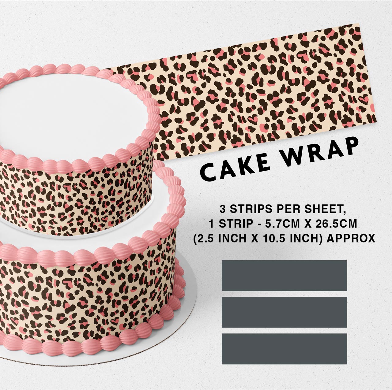 Pink Brown Leopard Strips Edible Icing Printed Cake Wrap Strips Topper Ribbon Border image 0