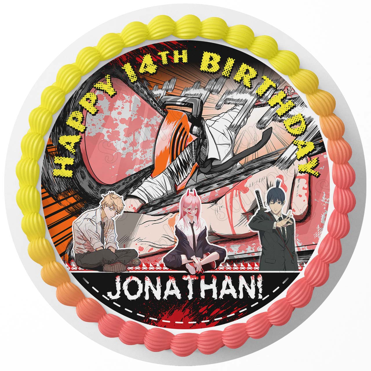Chainsaw Man Round – Icing Sheet Birthday - Personalized Edible Cake Topper | Custom Icing Sheet | Birthday Cake Decoration | Photo Cake Image