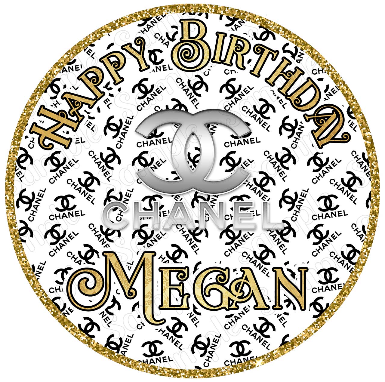 Chanel Luxury Gold Round – Icing Sheet Birthday - Personalized Edible Cake Topper | Custom Icing Sheet | Birthday Cake Decoration | Photo Cake Image