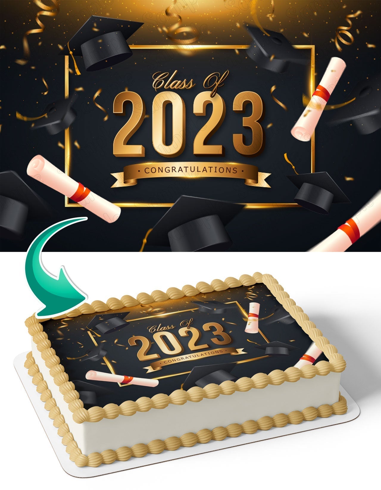 Class Of Themed BK Gold Edible Cake Topper