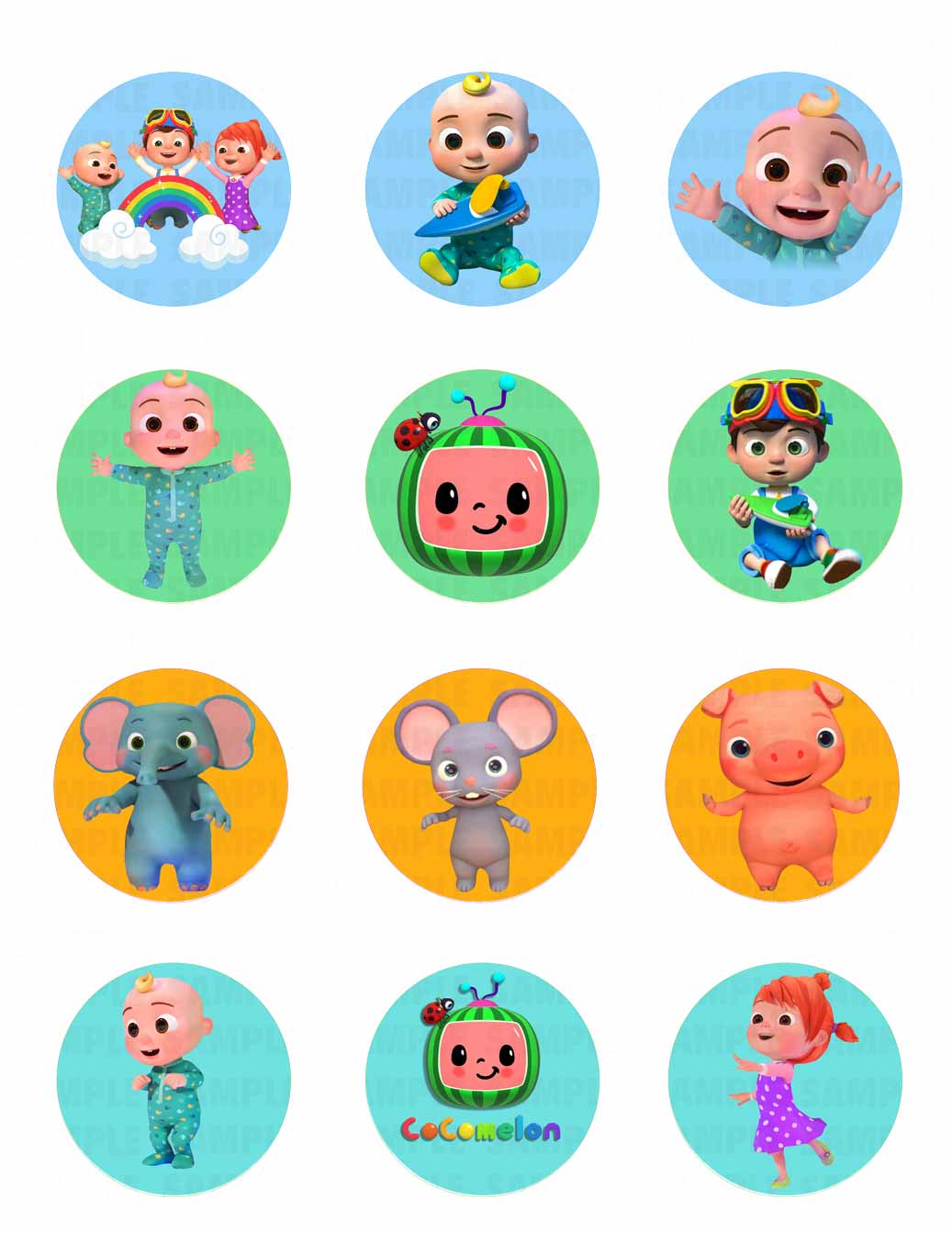 Water Melon Kids Babies Edible Cupcake Toppers – Round Icing Shee - Edible Cake Topper | Icing Sheet | Birthday Cake Decoration
