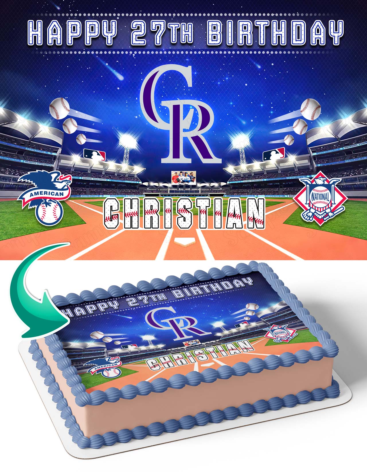 Colorado Rockies Baseball Edible Cake Topper