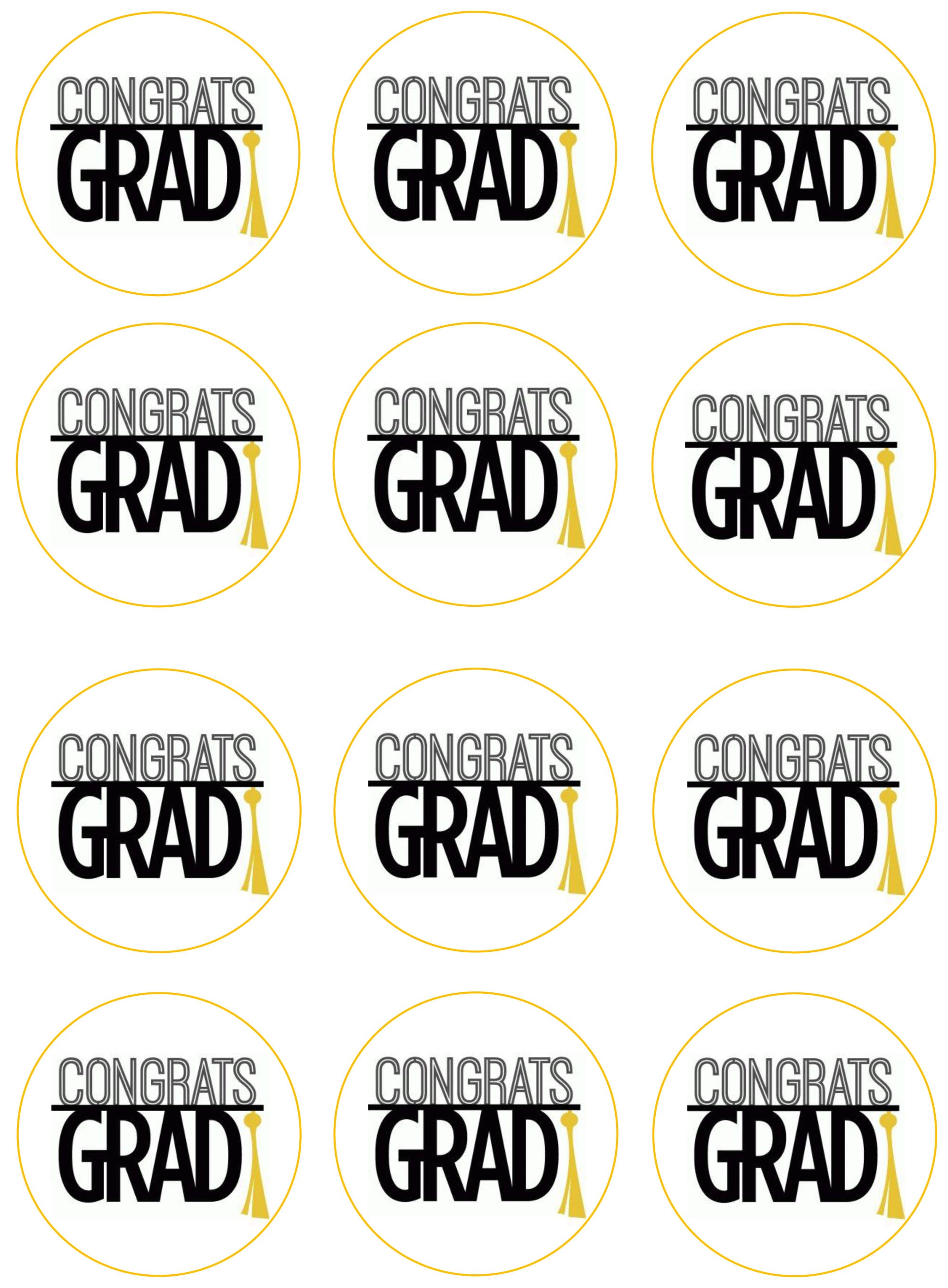 Congrats Grad Edible Cupcake Toppers – Round Icing Sheet Birthday - Edible Cake Topper | Icing Sheet | Birthday Cake Decoration