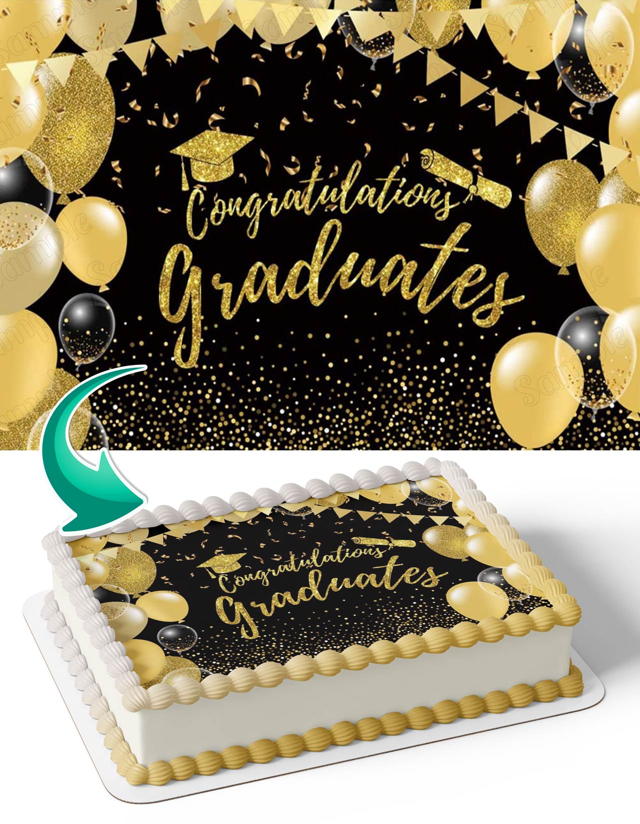Congratulations Graduates Gold Balloons Edible Cake Topper