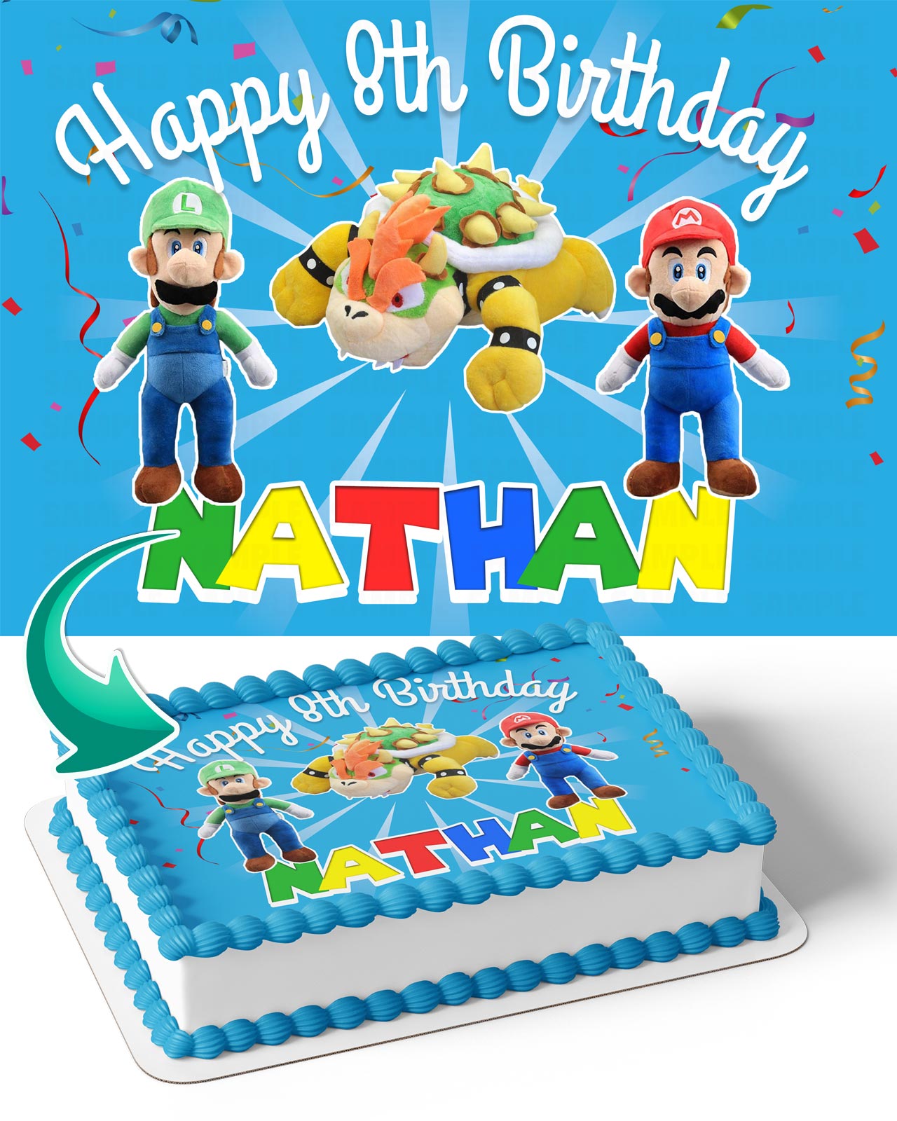 Crazy Mario Luigi Bowser Push Edible Cake Topper