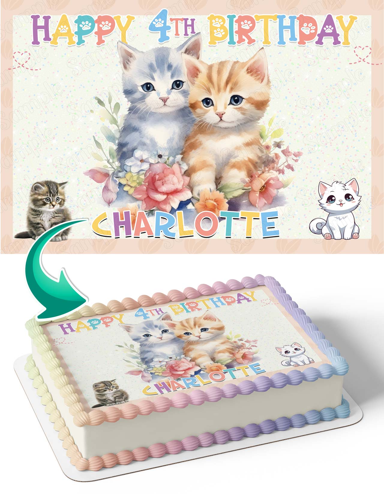 Cute Kitten Twins Edible Cake Topper