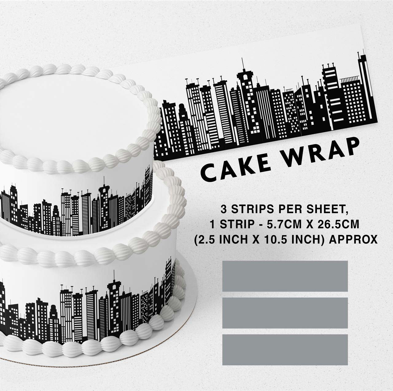 Super Heroes Bulding Background BLK Edible Icing Printed Cake Wrap Strips Topper Ribbon Border image 0
