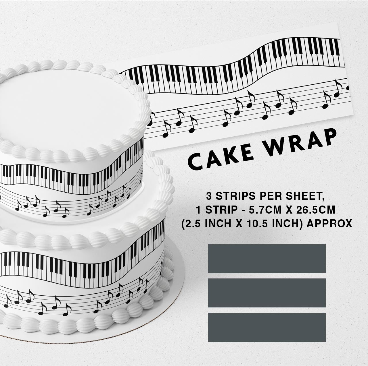 Piano Keys Strips Edible Icing Printed Cake Wrap Strips Topper Ribbon Border image 0
