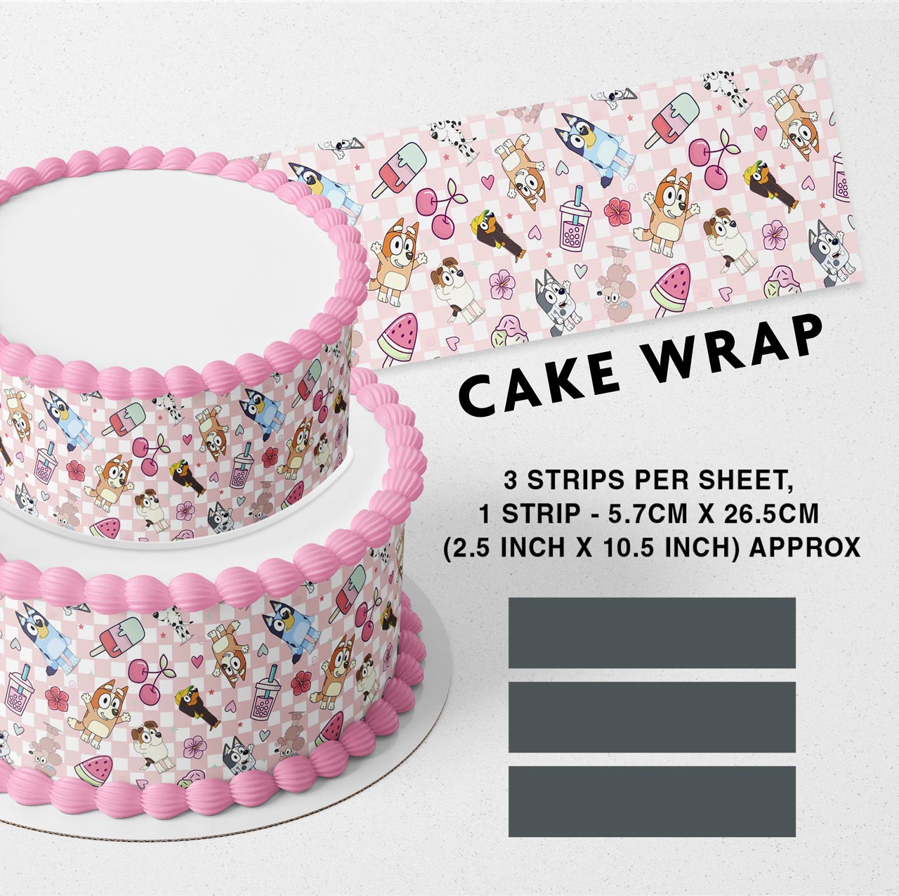 Blue Puppies Pink Girls Strips Edible Icing Printed Cake Wrap Strips Topper Ribbon Border image 0