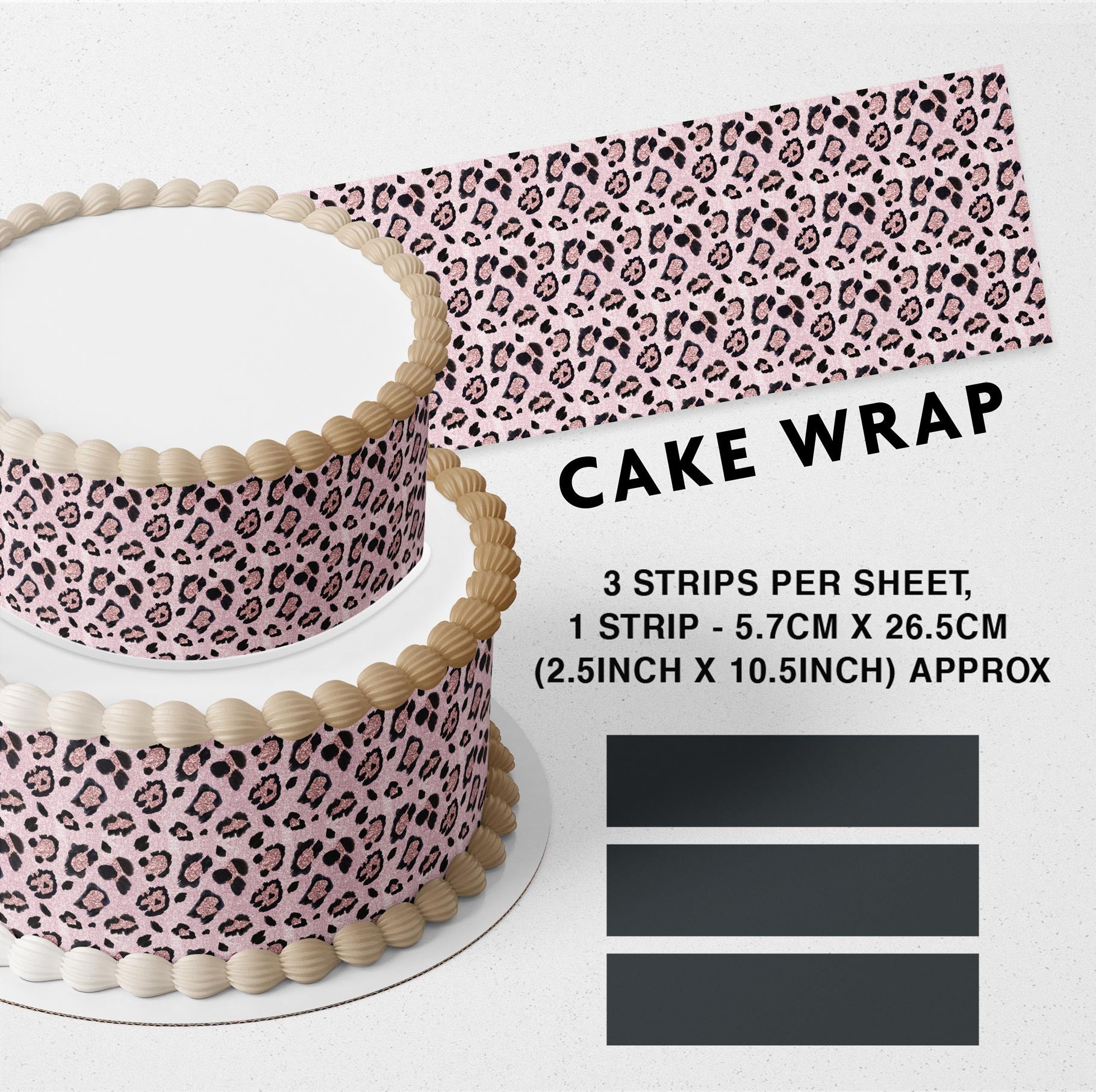 Rose Gold Leopard Pattern Edible Icing Printed Cake Wrap Strips Topper Ribbon Border image 0