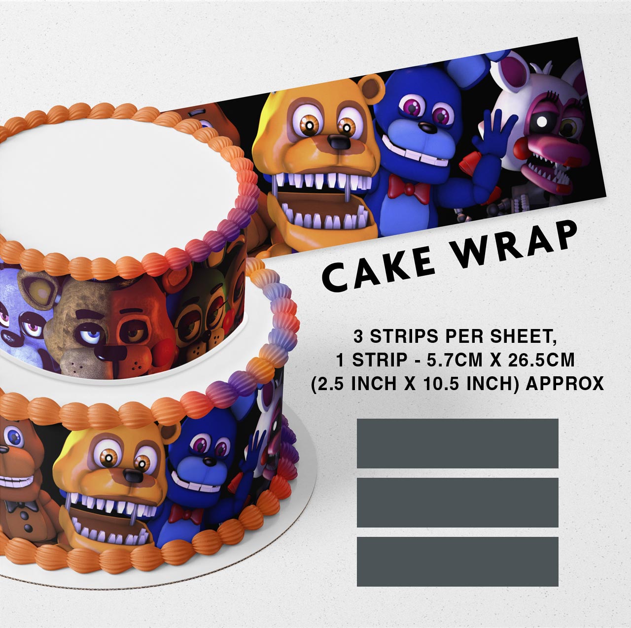 FNFA Five Nights Freddys Strips Edible Icing Printed Cake Wrap Strips Topper Ribbon Border image 0