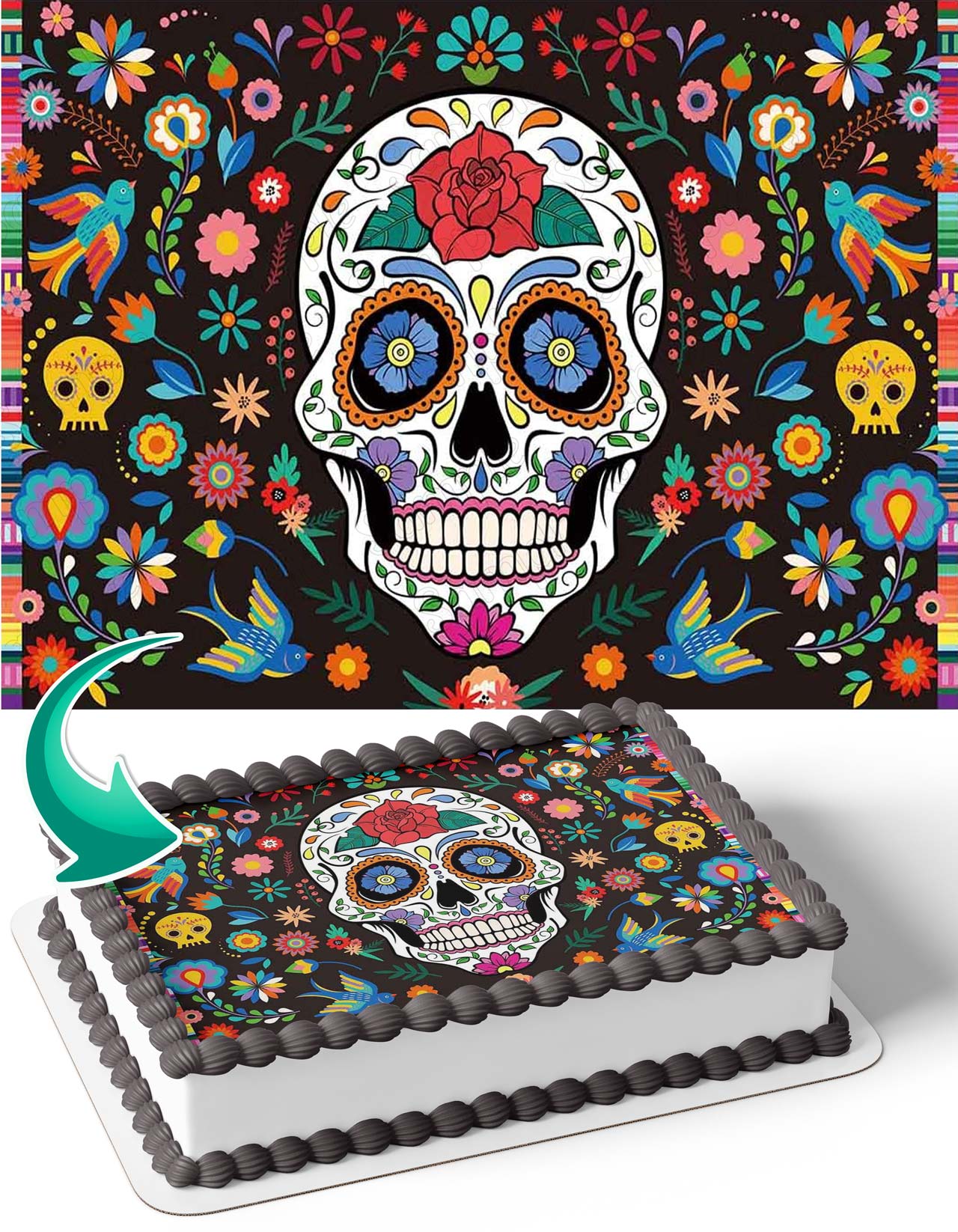 Day of Death Skull Life and Death Edible Cake Topper