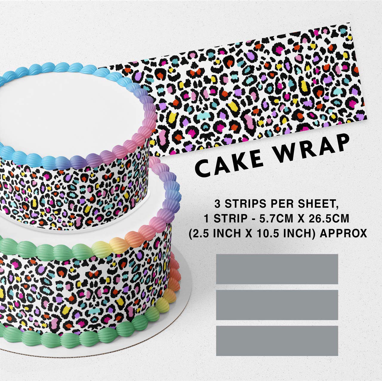 Leopard Cheetah Color Edible Icing Printed Cake Wrap Strips Topper Ribbon Border image 0