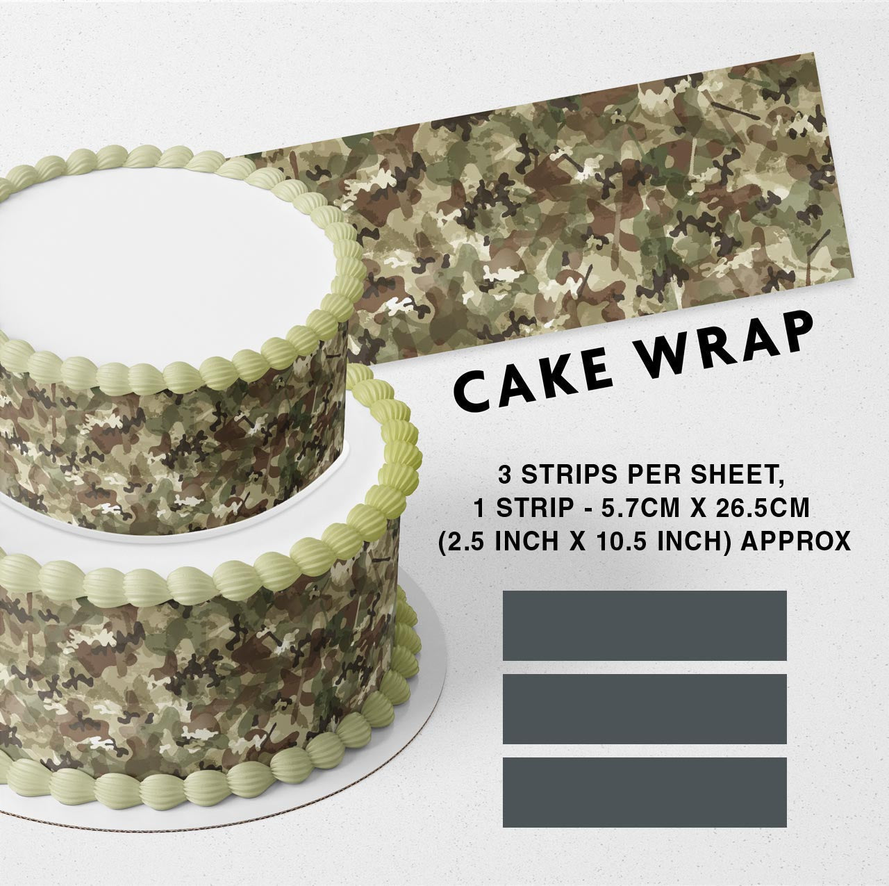 Hunting Camo Camouflage Strips Edible Icing Printed Cake Wrap Strips Topper Ribbon Border image 0